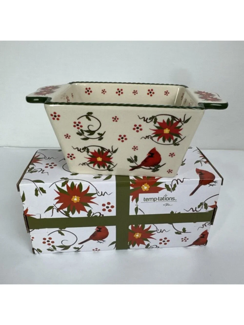 Temptations Red Cardinal Winter Whimsy 12 oz Loaf Pan NEW Christmas holiday bb